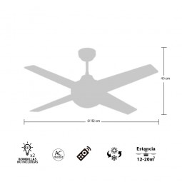 Ventilador de techo con luz Niquel/Plata-Haya Serie Eolo